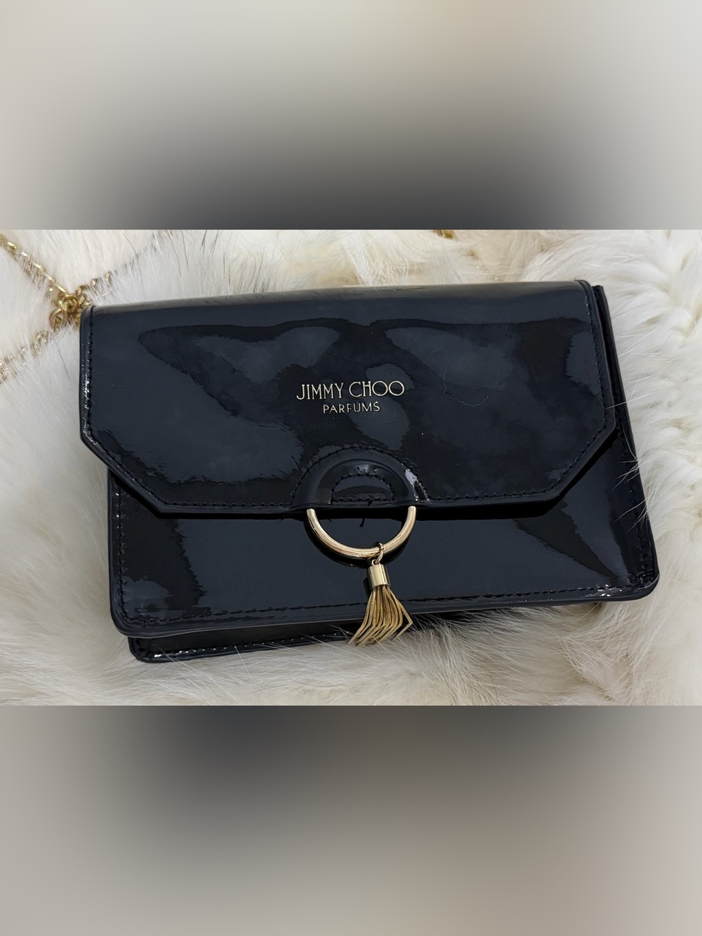 NEW Jimmy Choo Black Patent Leather Chain Strap Crossbody Bag Parfums NEW RARE - Picture 2 of 7